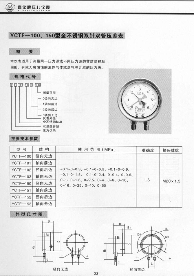 YCTF型全不銹鋼雙針雙管壓差表(圖1)